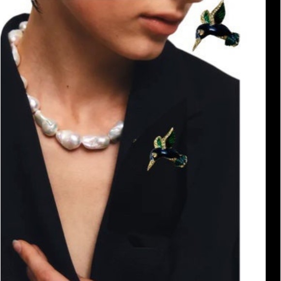 Brooch Hummingbird honeymoon bird pin pins 
Blue green gold crystal jewelry - Picture 2 of 8